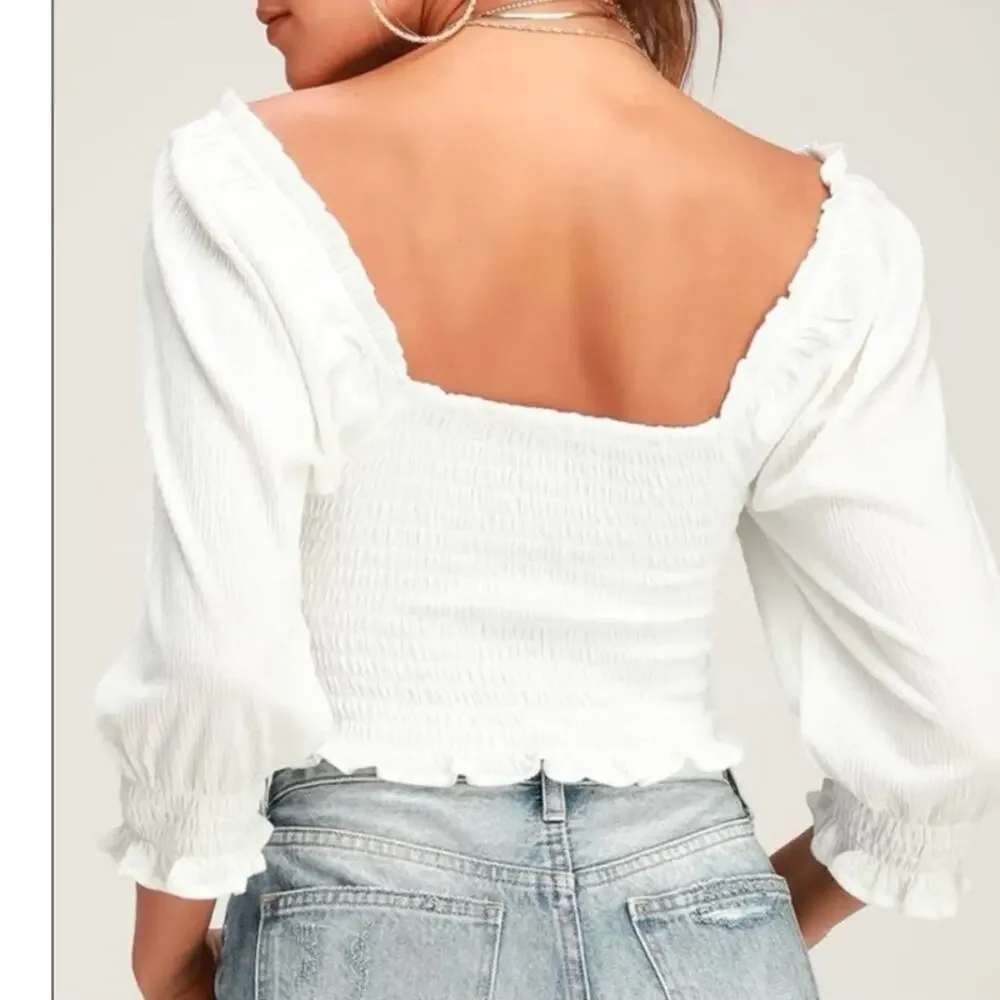 Free People Brencye Smocked Crop Top Boho White Size XSmall‎ Blouse Milkmaid